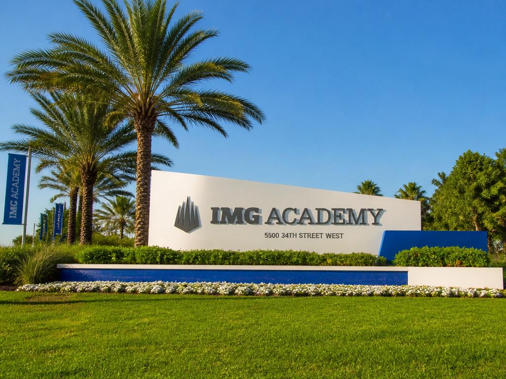 IMG Academy entrance sign in Bradenton, a short drive from the home